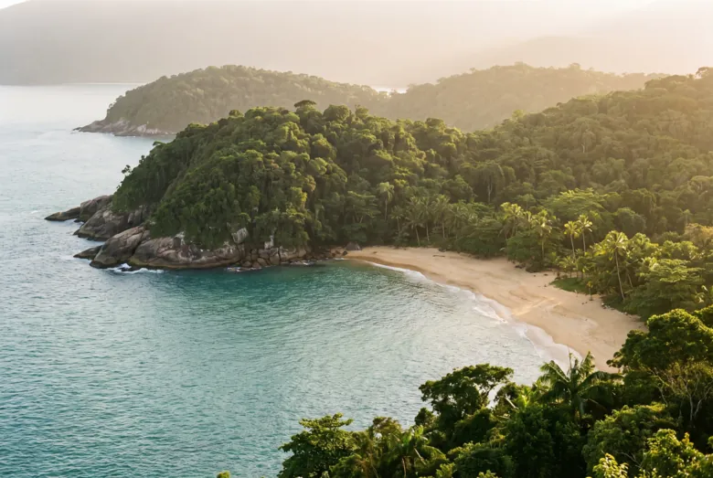 Enseada da costa brasileira com mata verde e praia